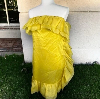 Marciano Yellow Ruffle Cocktail Dress Sleeveless Strapless Silk Small Party EUC - Image 1 of 4