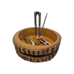 Vintage Rustic Nut Bowl with 3 Crackers and 2 Picks Felt Bottom Deep Bowl - Picture 1 of 5