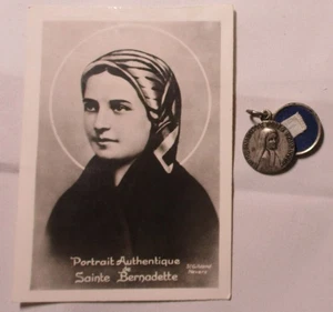 B&W Saint Bernadette Photo Portrait + Pendant with Relic - Picture 1 of 5