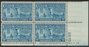 US USA Sc# E17 MNH FVF PLATE# BLOCK 11x10.5 Special Delivery Post Man Motorcycle - Picture 1 of 1