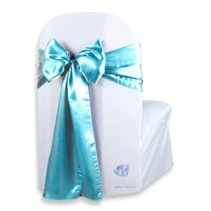 20 Stck. Satin Stuhlhusse Schleife Schärpe 108"x8" - Türkis - Hochzeit Party HT - Bild 1 von 5