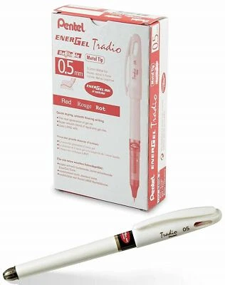 NUEVO Paquete de 12 bolígrafos de gel recargables Pentel EnerGel Tradio Pearl 0,5 mm ROJO suministros Foto 1 de 2