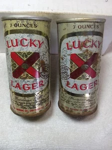 Lucky Lager aluminum top 2pc lot 7oz SS flat top beer can , EMPTY - Picture 1 of 7