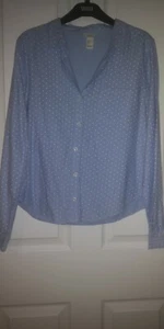 Forever 21 Cotton Blue Polkadot Button Up Long Cuff Sleeved Shirt Blouse. UK L - Picture 1 of 12