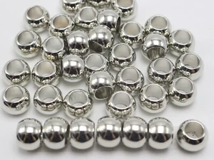 100 Silver Tone Metallic Acrylic Round Pony Beads 10X8mm Big Hole Spacer - Picture 1 of 4
