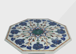 14'' lapis white Marble Table Top Corner Coffee Inlay pietra dura decor home - Picture 1 of 4