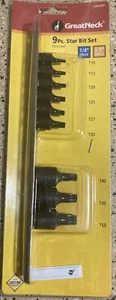 NEW 9 PC GREAT NECK STAR BIT SET TORX SOCKETS 1/4 & 3/8 FROM T10 TO T50 33625007 - Picture 1 of 5