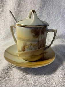 Beautiful hand painted jam pot or honey pot with saucer - Bild 1 von 6