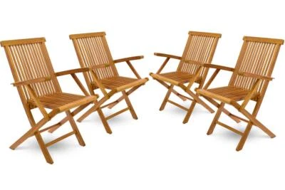 DIVERO Lot de 4 chaises de jardin avec accoudoir massif pliable teck bois prétraité - Photo 1/4