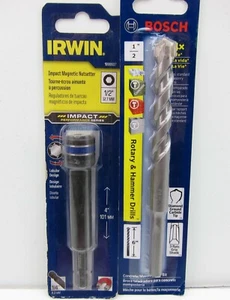 Irwin 1/2" x 4" SAE Hex Nut Driver 1899937 & Bosch LBH010 Concrete Masonry Bit - Picture 1 of 1