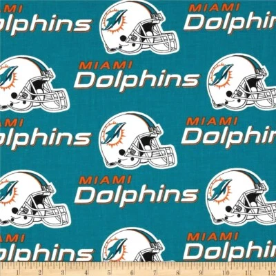NFL MIAMI DOLPHINS 100% COTTON FABRIC    BY THE 1/4 YARD   9X58 INCHES - Image 1 of 2