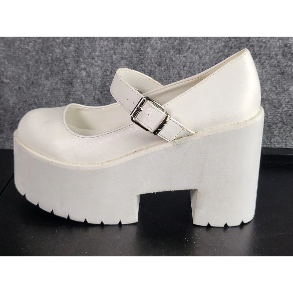 Sapatos femininos N.Y. L.A LA plataforma Mary Janes branco salto robusto fivela tamanho 7 Y2K - Imagem 1 de 4