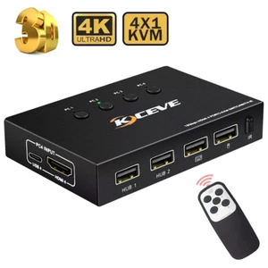 HDMI 4 Ports KVM Switch 4K@60Hz 4 In 1 Out USB Switch For 4 Computers Share 2025 - Picture 1 of 17