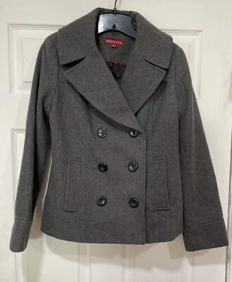 Chaqueta Merona para mujer mezcla de lana doble botonadura manga larga gris talla pequeña Foto 1 de 4