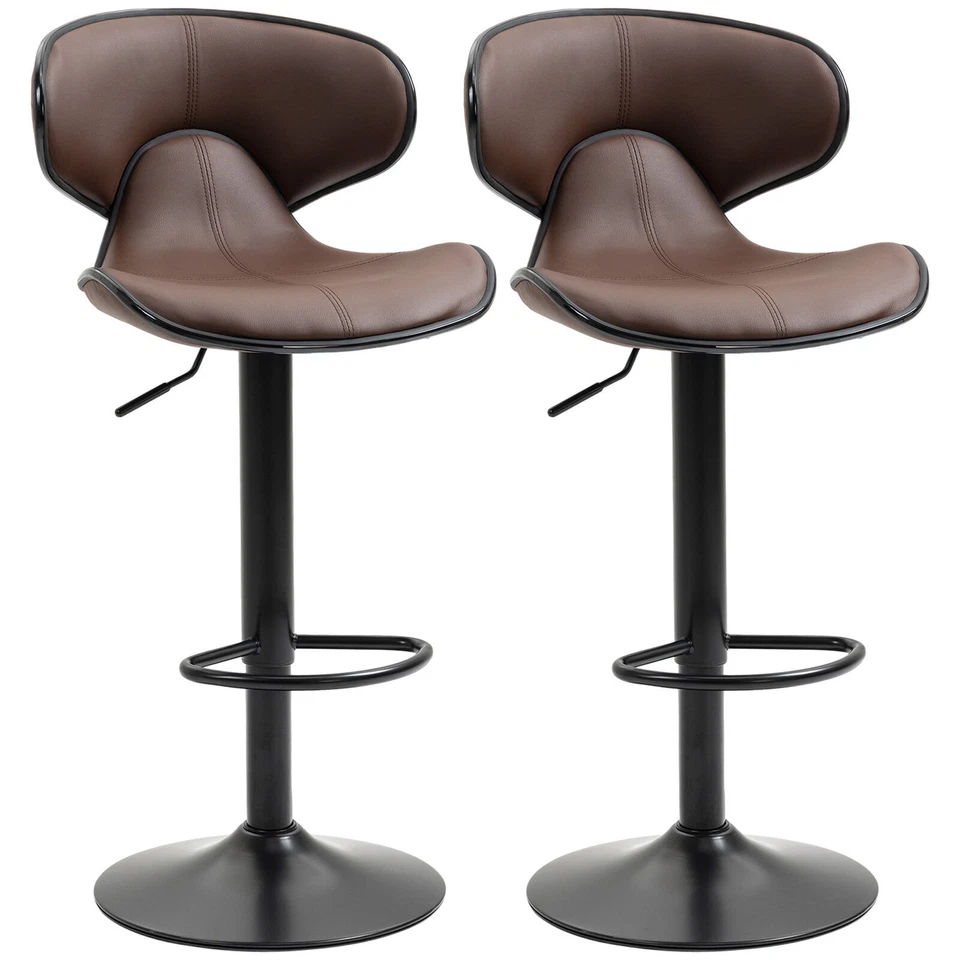 Homcom Adjustable Swivel Bar Stools - Brown, Set of 2