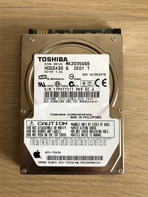 Apple 655-1343A, Toshiba 200Gb MK2035GSS 2.5" Laptop SATA Hard Drive - Image 1 of 3