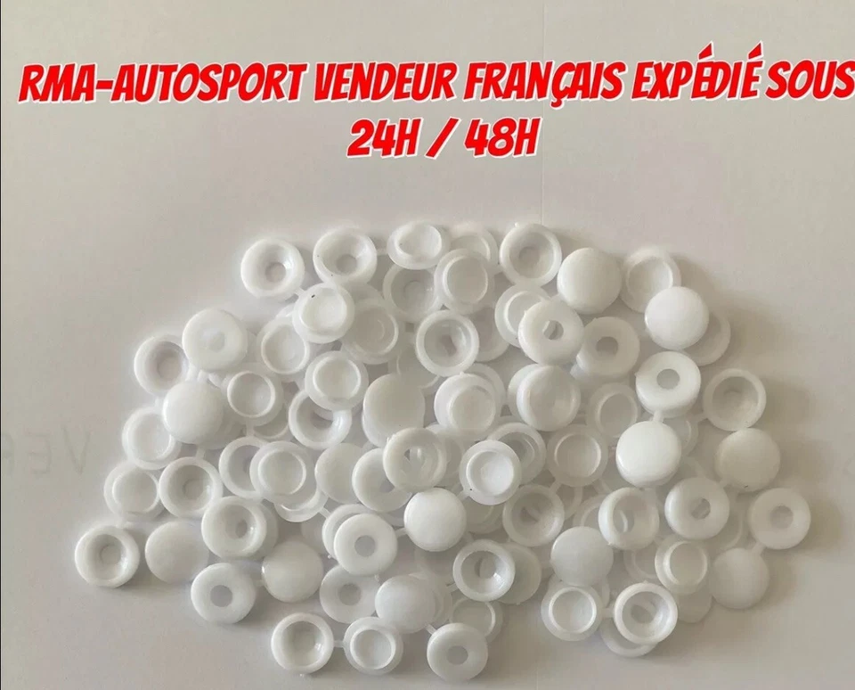 25x Cache capuchon rivet vis plaque immatriculation auto moto couleur blanc 4mm - Photo 1/1