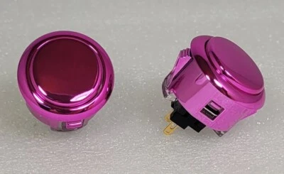 Japan Sanwa Metallic Pink Buttons x 2 pieces OBSJ-30-AG Video Arcade Parts - Image 1 of 4