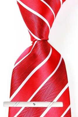 Nueva corbata clásica a rayas roja plateada tejida jacquard 100 % seda para hombre Foto 1 de 4