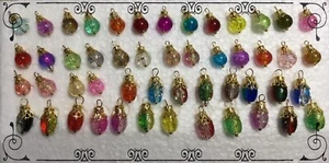 Handcrafted Miniature Crackle Glass Gold Christmas Tree Ornaments 8mm 10mm Oval - Picture 1 of 5