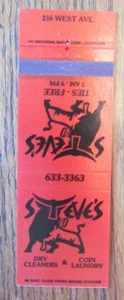 BULLFIGHTING MATCHBOOK COVER: STEVE'S CLEANERS CLEVELAND, OHIO MATCHCOVER -D21 - Picture 1 of 1