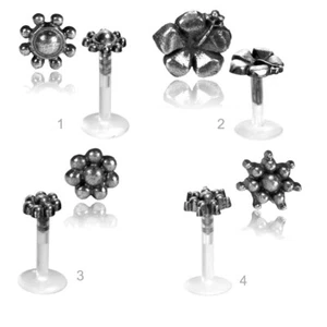 1.2mm Labret Lip Piercing Bioflex Madonna Stud Vintage Antique Hibiscus Z522 - Picture 1 of 5