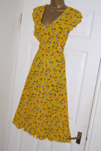 Mustard yellow floral vintage repro 40s 50s party tea day dress size 20 - Picture 1 of 3