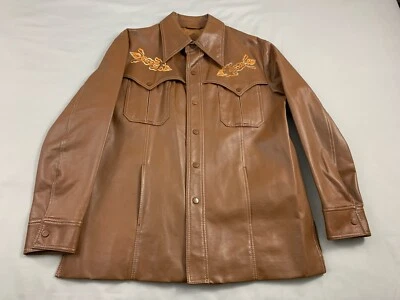 Chaqueta De Colección JC Penney Cuello Daga Vinilo Western Rancher Hippie Bordada Talla L Foto 1 de 4