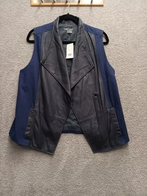 VINCE Women’s Goat Leather Mixed Media Moto Vest Ink Blue Size L NWT $695 - Image 1 of 4