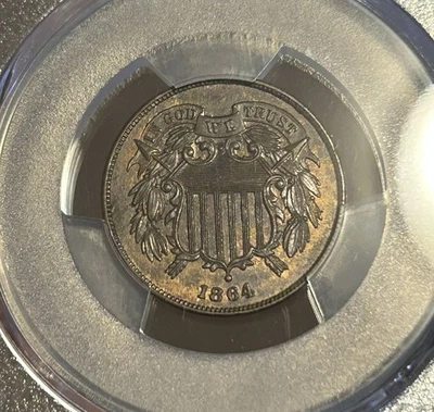 1864 Large Motto Two Cent Piece 2C PQ Original PCGS MS62 BN - Image 1 of 4