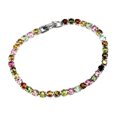 Pulsera de plata de ley 925 redonda de turmalina de 4 mm joyas de piedras preciosas naturales de 7,5 pulgadas Foto 1 de 4