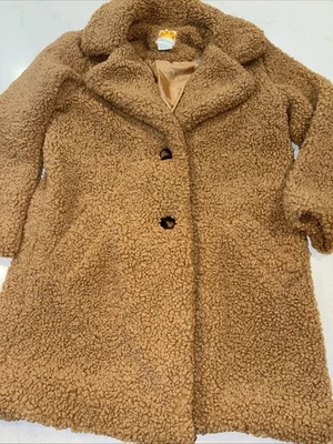 C&C California Teddy Coat Brown Sherpa Fleece Lined Collar Button Front - Image 1 of 4