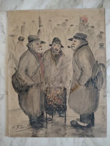 Beau Dessin sur Carton ÉDOUARD FEBVRE,(1885-1967) Hommes Autour Du Feu À La Fête - Imagen 1 de 16