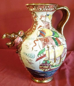 Huge Vintage Old Italian Italy Art Pottery Serving Pitcher MCM Nautical Boat - Picture 1 of 12