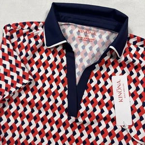 Kinona Kinona Classic SS Polo Golf Top Chevron Red UPF 50+ Geometric Sz XXS - Picture 1 of 10