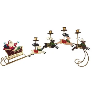 Vintage Large Santa Sleigh Reindeer Metal Candle Holder Centerpiece Double Sided - Picture 1 of 10