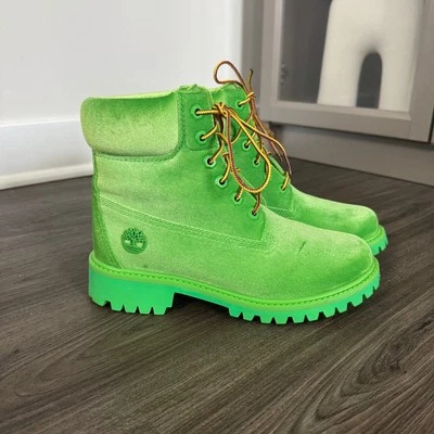 Timberland X Off White Botas de Terciopelo Verde Lima Terciopelo Resistente Suela Talla 7 Foto 1 de 4