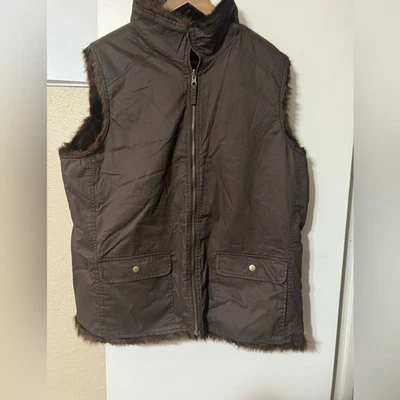 Chaleco Reversible Vintage Antiguo Azul Marino Para Mujer XXL Marrón Imitación Piel Y2K Festival Boho Foto 1 de 4