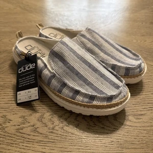 Hey Dude Lexi Stripes Blue Womens Size 8 Slip On Comfort Mules Fabric Shoes - Picture 1 of 5