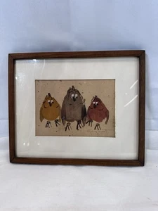 Pintura original de pájaros firmada por Gay Hart caprichosa de los años 70 enmarcada 11,5"x9,5" - Imagen 1 de 6