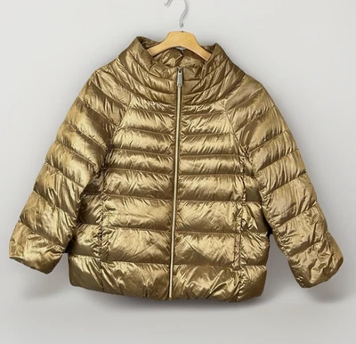 Sam Edelman пуховик вниз Куртка Пальто золотой металлический воронка шеи полный молнии размер L - Изображение 1 из 4