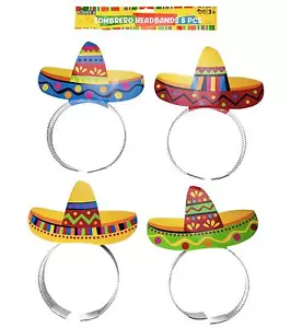 Cinco de Mayo Sombrero Headband - Mexican Fiesta Paper Party Hat - 8 Pieces - Picture 1 of 3