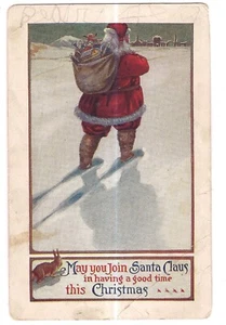 BUNNY RABBIT May You JOIN SANTA CLAUS Good Time CHRISTMAS Snow Postcard DB - Picture 1 of 2