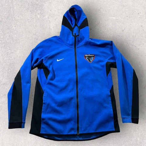 Depaul Blue Demons Sweater Mens Large Blue Nike Hooded Full Zip Dri Fit Pockets Cover