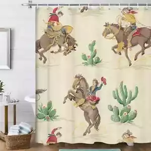 Western Cowboy Shower Curtain, Western Cowboy Riding Horse in Wild Tropical C... - Picture 1 of 1