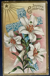 Postcard Easter Embossed LR Conwell 1909 Cross Flower Cancel Fowler IN C110 - Picture 1 of 2