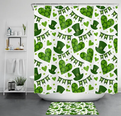 Juego de accesorios de baño cortina de ducha trébol corazón verde día de San Patricio Foto 1 de 4
