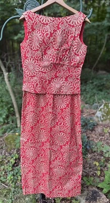 Vintage 60-70's Red And Gold Floral Design RETRO BOHO dress Size  12 - Image 1 of 4