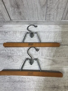 Vtg SETWELL Hangers Wooden Wood Pants Skirts Trousers Clamps Lot of 2 GUC - Picture 1 of 7