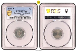 **PCGS MS66** 1 Pfennig 1944 A SWASTIKA Germany Third Reich J-369 Coin WW2 Pfg - Picture 1 of 4